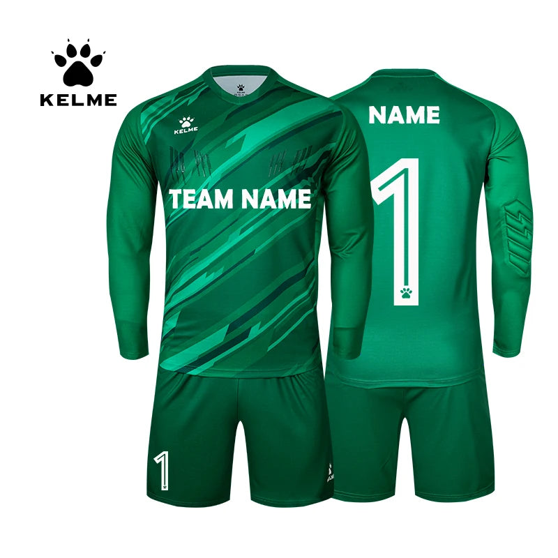 KELME Men Football Jerseys Goalkeeper Jersey Kid Long Sleeve Football Uniform Soccer Shorts Traning Sponge Protector 3801286