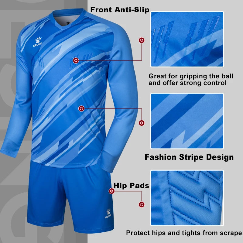 KELME Men Football Jerseys Goalkeeper Jersey Kid Long Sleeve Football Uniform Soccer Shorts Traning Sponge Protector 3801286