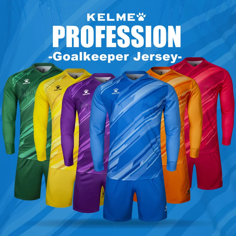 KELME Men Football Jerseys Goalkeeper Jersey Kid Long Sleeve Football Uniform Soccer Shorts Traning Sponge Protector 3801286