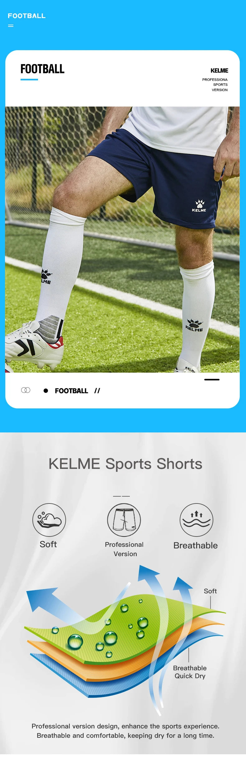 KELME Men's Running Shorts Kid Soccer  Summer Elastic Football Quick Dry Breathale Light Sportswear Sports Shorts Male K15Z434-1