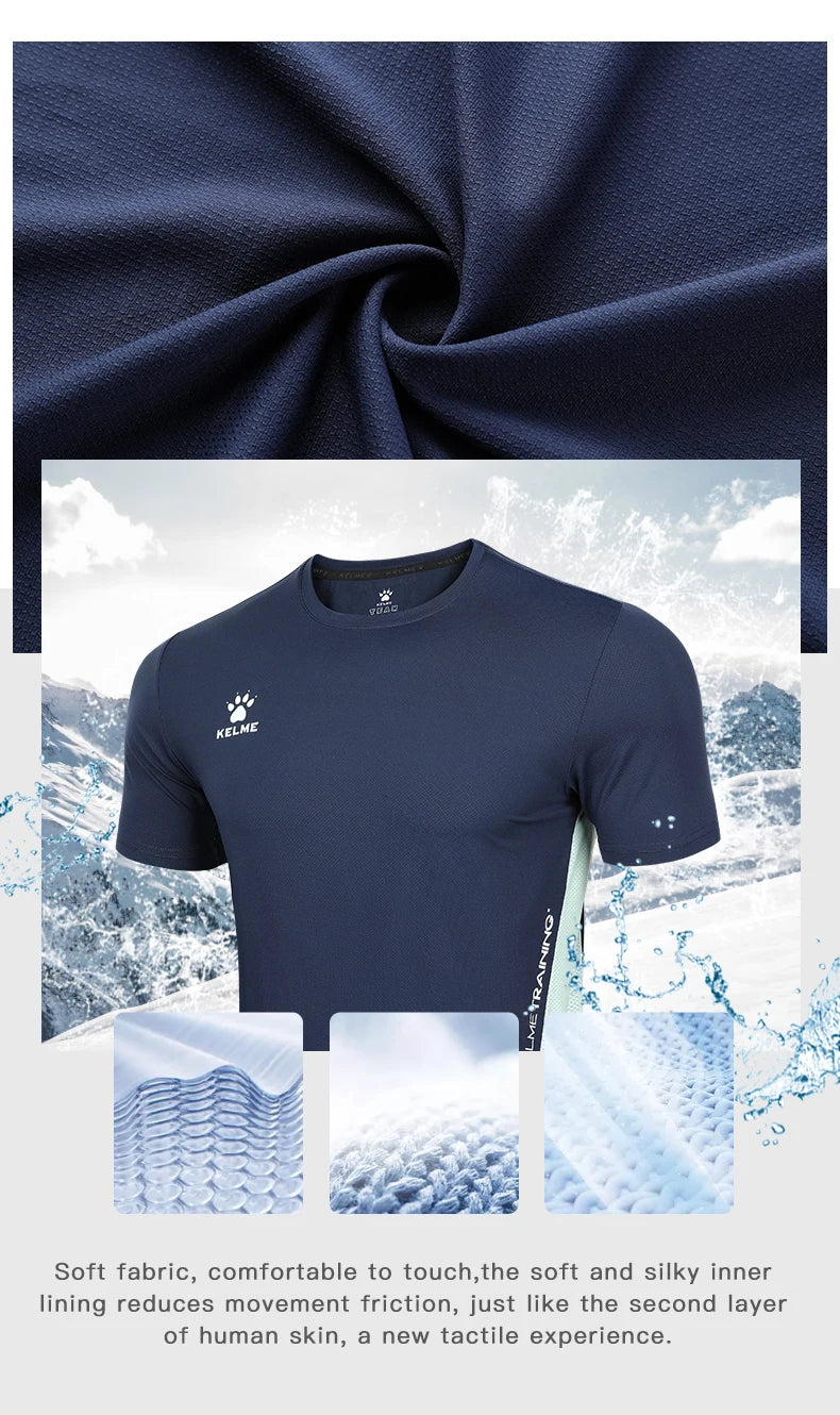 KELME Men's T-shirt Running Sports Shirt Short Sleeve Trainning Exercise Gym Quick Dry Sportswear Breathable T-Shirt 8151TX1003