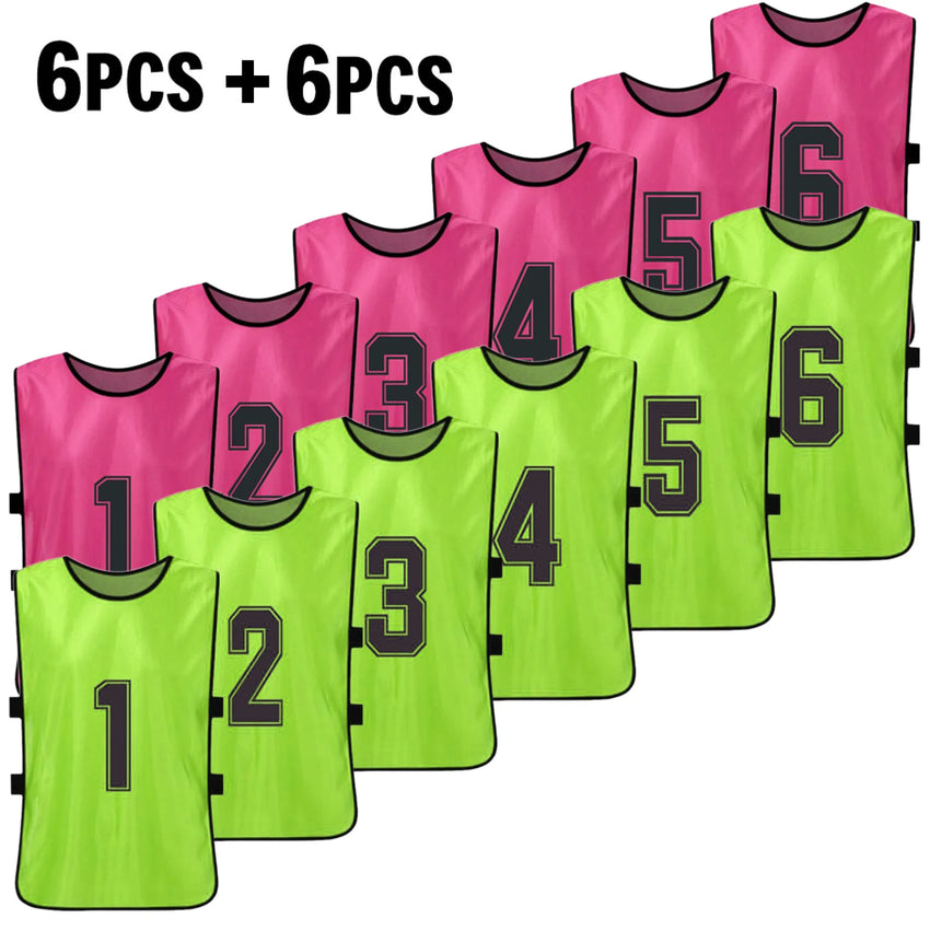 12PCS Adults Youth Soccer Pinnies 2 Colors Quick Drying Football Team Jerseys Sports Scrimmage Soccer Team Training Number Vest