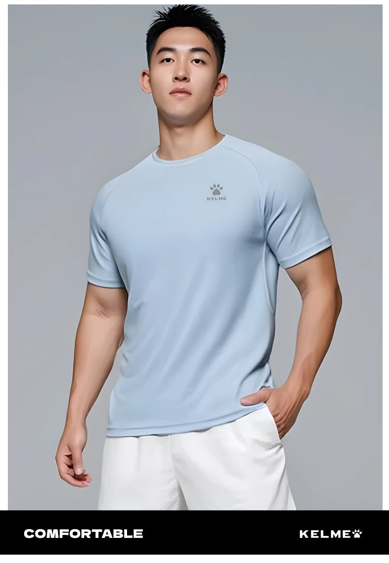 Kelme Men's Sports T-shirt Ice Silk Football Quick-drying Short-sleeved Fitness Outdoor Running Training Breathable Top