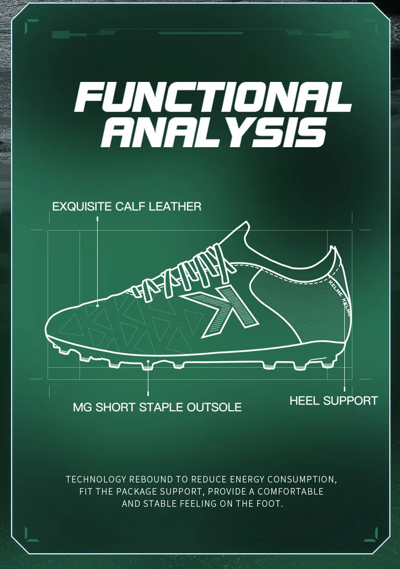 KELME Football Shoes Men's Calfskin MG Adult Competition Short Nail Artificial Grass Professional Training Soccer Shoes