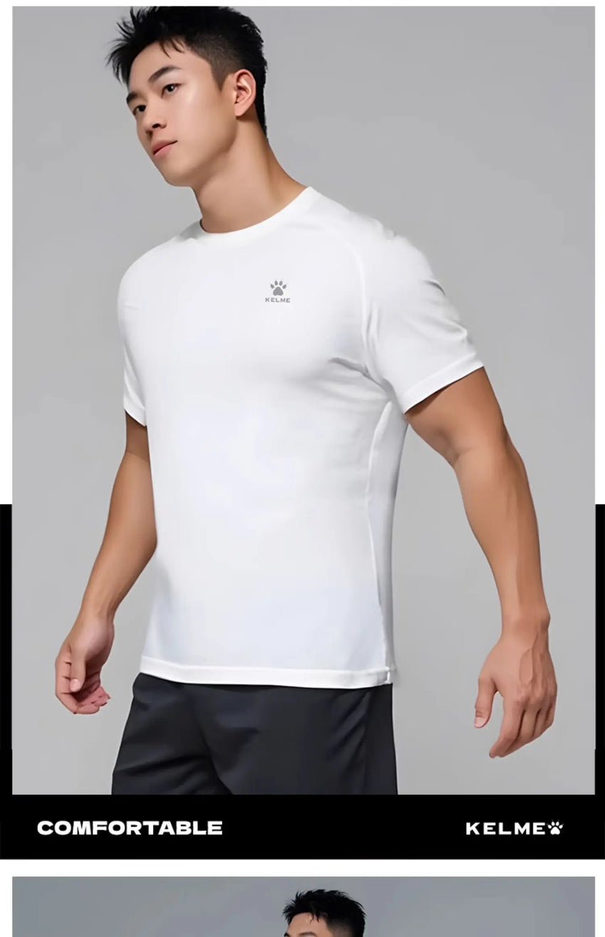 Kelme Men's Sports T-shirt Ice Silk Football Quick-drying Short-sleeved Fitness Outdoor Running Training Breathable Top