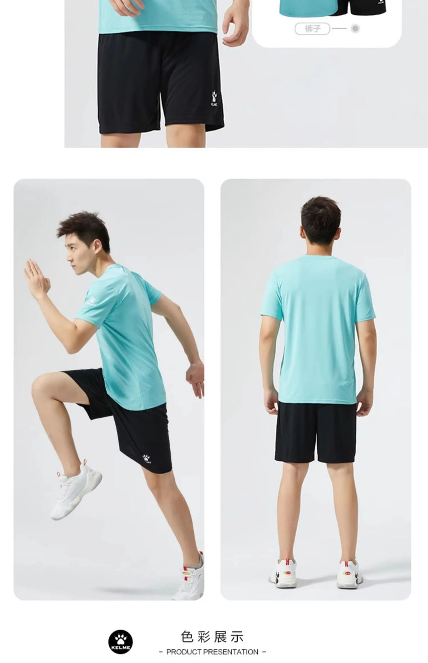 Kelme Men's Sports Set Quick Dry Running Quick Dry Short Sleeve Fitness Breathable Shorts Comprehensive Training Set