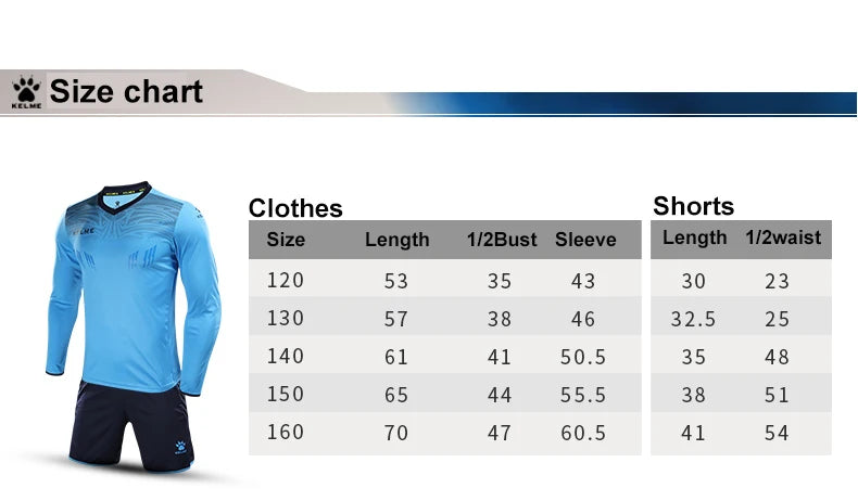 KELME Men's Goalkeeper Jersey Custom Football Uniforms Men Training Suit Sponge Protector Jerseys Soccer Tracksuit Kids 3871007