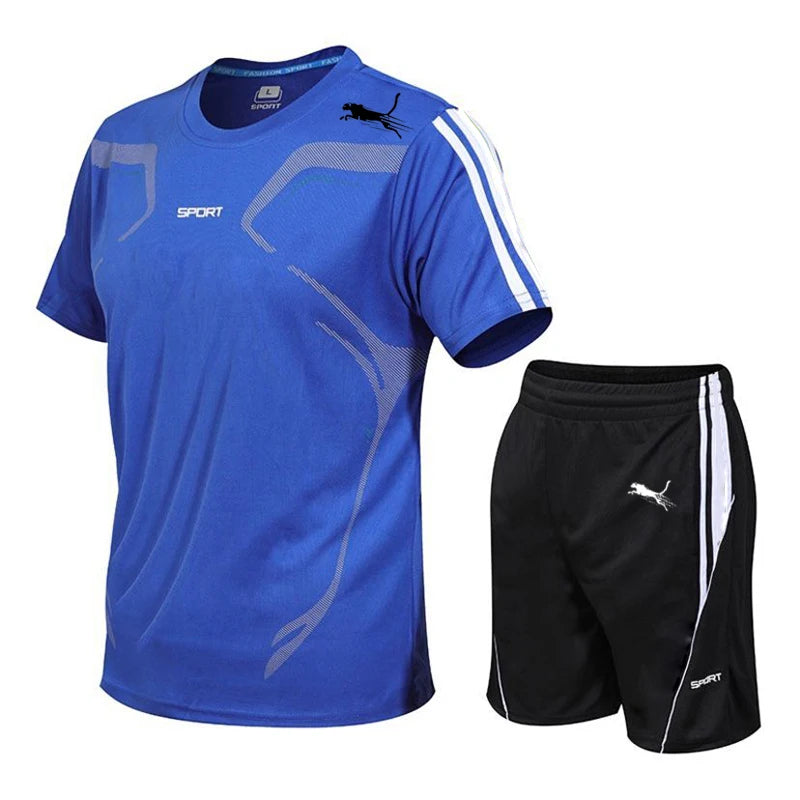Summer Popular Men's Mesh T-shirt + Shorts Suit Sports Print Casual Fashion Short-sleeved T-shirt Suit Men's Jogging Suit M-4XL