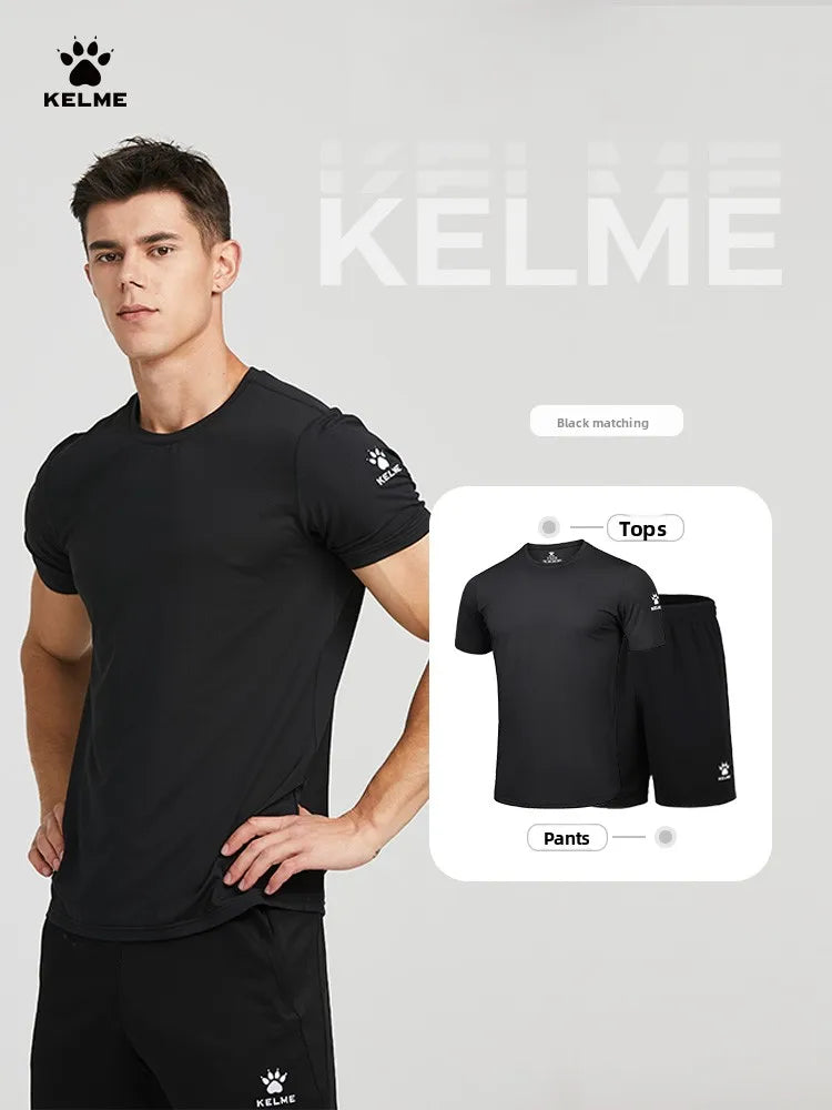 Kelme Men's Sports Set Quick Dry Running Quick Dry Short Sleeve Fitness Breathable Shorts Comprehensive Training Set