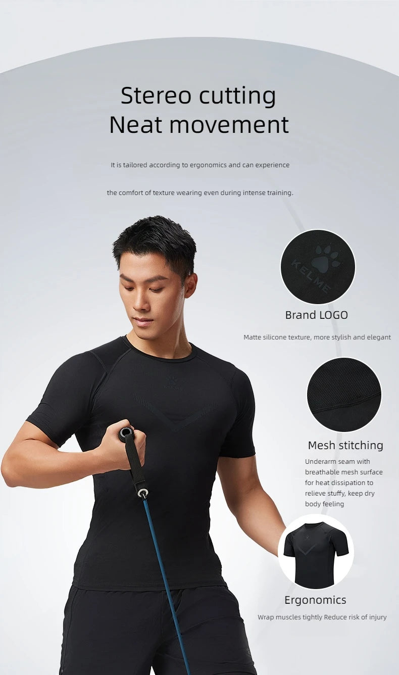 KELME Mens Running Shirts Workout Tops Men Sport Fitness Shirts Gym Tops Men Crew Neck Breathable T-Shirt