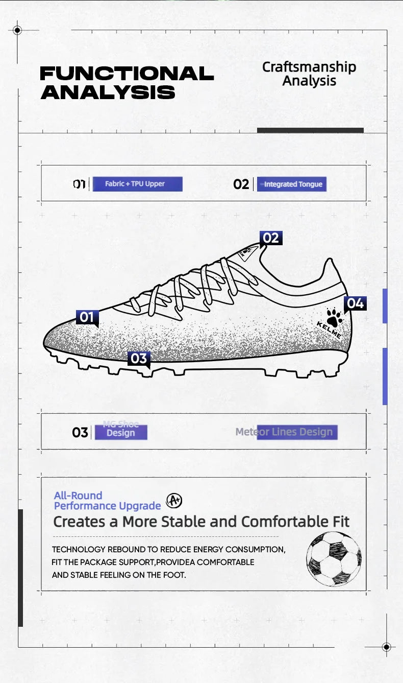 KELME MG Short-Stud Soccer Cleats Firm Ground Football  Shoes for Men Adults Youth Kids Training Competition