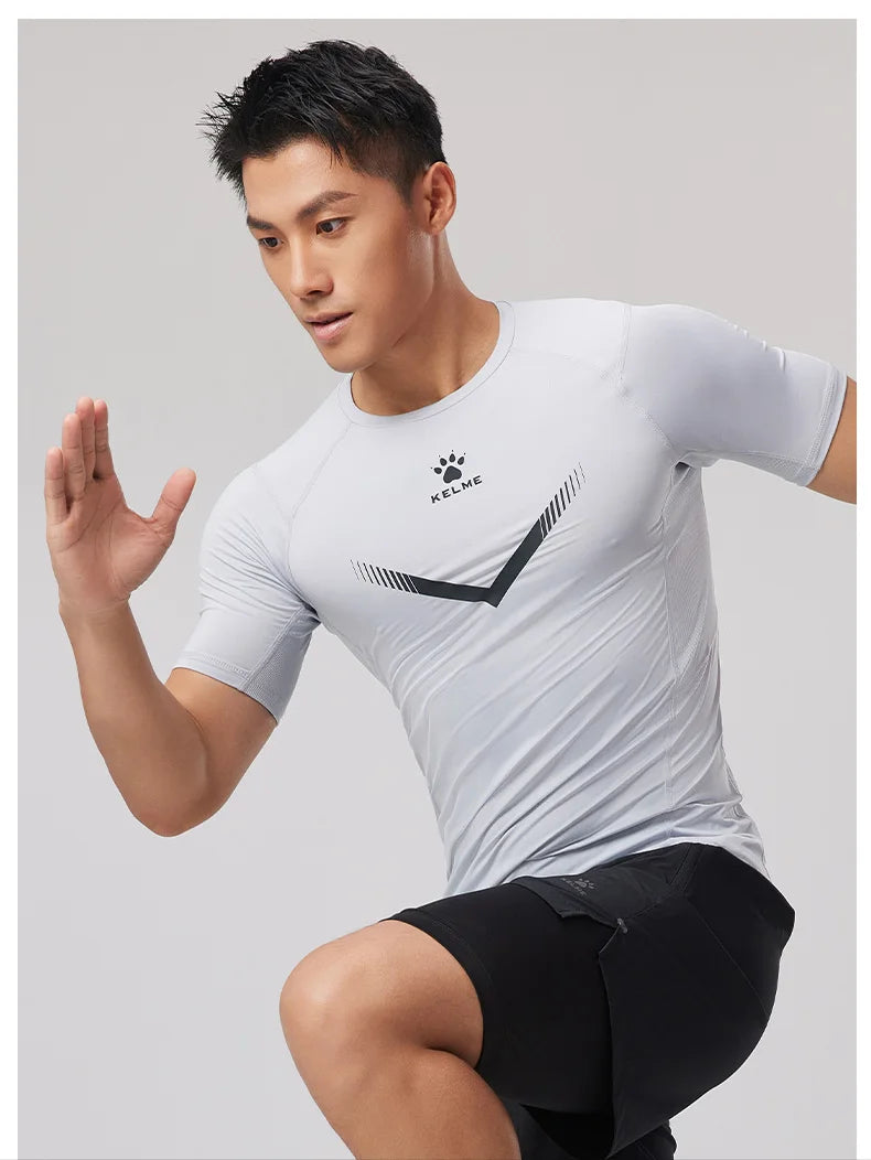 KELME Mens Running Shirts Workout Tops Men Sport Fitness Shirts Gym Tops Men Crew Neck Breathable T-Shirt