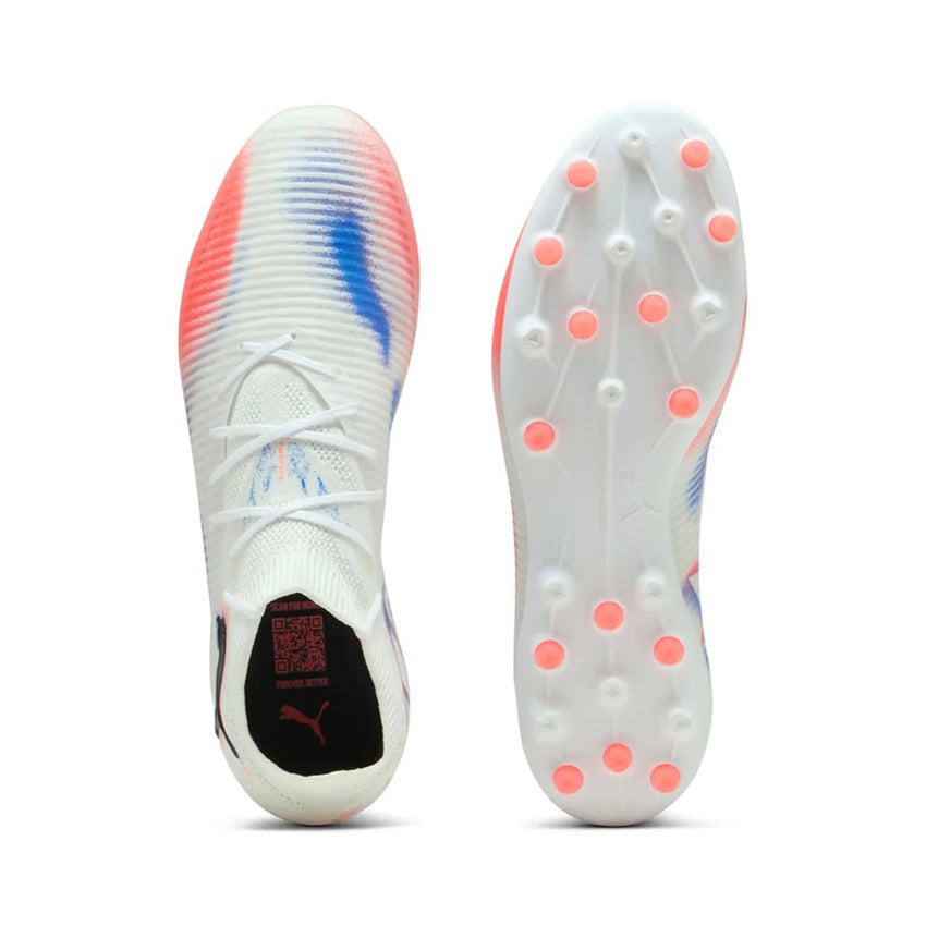 Puma Future 8 MG Unisex Low-Top Soccer Cleats – Premium Streetwear-Inspired,Versatile,Comfortable & Durable, White/Red 108590-01
