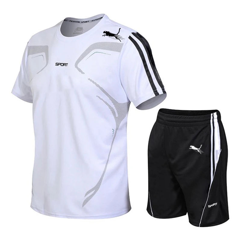 Summer Popular Men's Mesh T-shirt + Shorts Suit Sports Print Casual Fashion Short-sleeved T-shirt Suit Men's Jogging Suit M-4XL