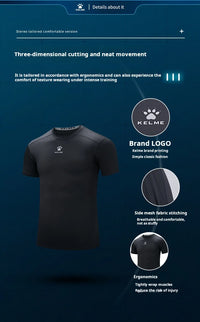 Kelme Sports T-shirt Men's Summer Short Sleeved Quick Drying Breathable Running Football Elastic Tight Fitness Suit