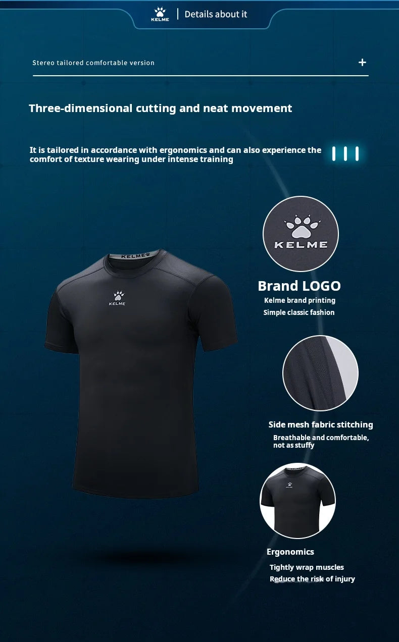Kelme Sports T-shirt Men's Summer Short Sleeved Quick Drying Breathable Running Football Elastic Tight Fitness Suit