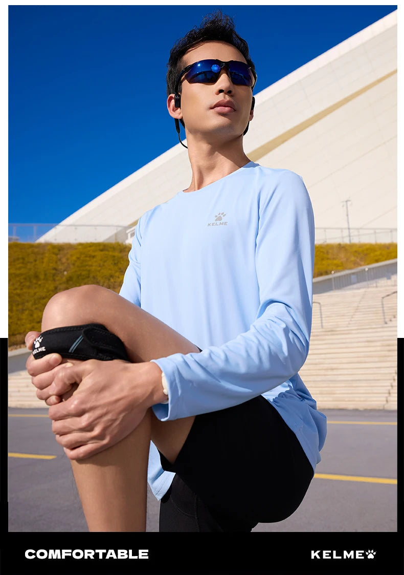 Kelme Men's Running Long Sleeved Outdoor Quick Drying T-shirt Autumn Running Suit Marathon Breathable Sports Top