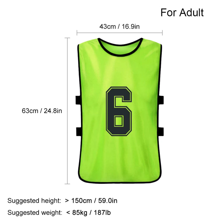 12PCS Adults Youth Soccer Pinnies 2 Colors Quick Drying Football Team Jerseys Sports Scrimmage Soccer Team Training Number Vest