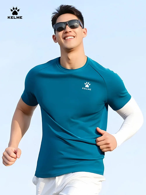 Kelme Men's Sports T-shirt Ice Silk Football Quick-drying Short-sleeved Fitness Outdoor Running Training Breathable Top
