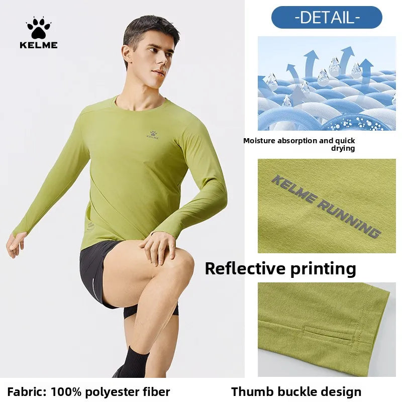 Kelme Men's Running Long Sleeved Outdoor Quick Drying T-shirt Autumn Running Suit Marathon Breathable Sports Top