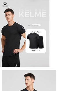 Kelme Men's Sports Set Quick Dry Running Quick Dry Short Sleeve Fitness Breathable Shorts Comprehensive Training Set