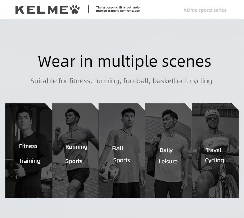 KELME Mens Running Shirts Workout Tops Men Sport Fitness Shirts Gym Tops Men Crew Neck Breathable T-Shirt