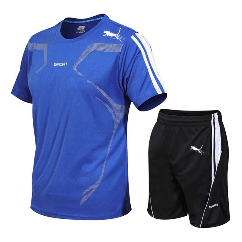 Summer Popular Men's Mesh T-shirt + Shorts Suit Sports Print Casual Fashion Short-sleeved T-shirt Suit Men's Jogging Suit M-4XL