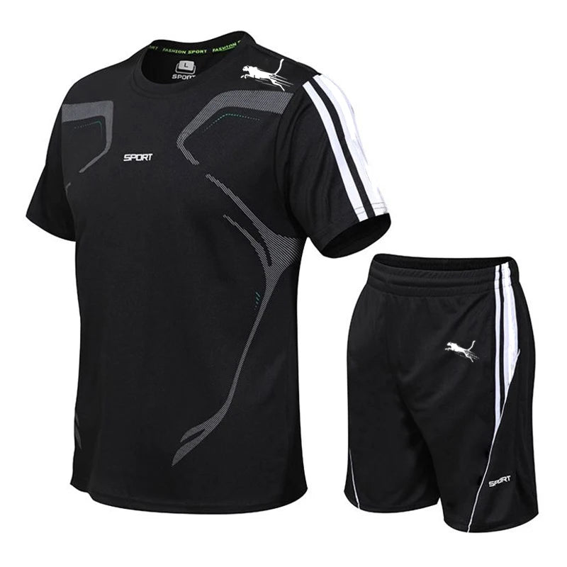 Summer Popular Men's Mesh T-shirt + Shorts Suit Sports Print Casual Fashion Short-sleeved T-shirt Suit Men's Jogging Suit M-4XL