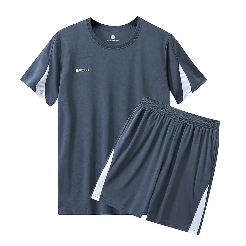 Men Running 2024 Summer Latest Sportswear Polyester Printed T-shirt + Shorts Quick Dry Sport Suit 2-piece Outfits Jogger Set