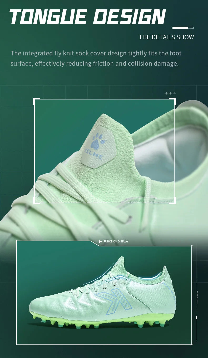 KELME Football Shoes Men's Calfskin MG Adult Competition Short Nail Artificial Grass Professional Training Soccer Shoes