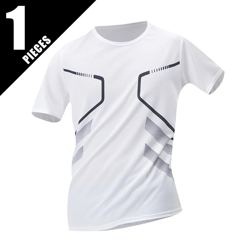1/3 Piece Men's Four Season Printed Short Sleeved Sports Fitness Quick Drying Comfortable Plus Size Youth Casual Basic Top