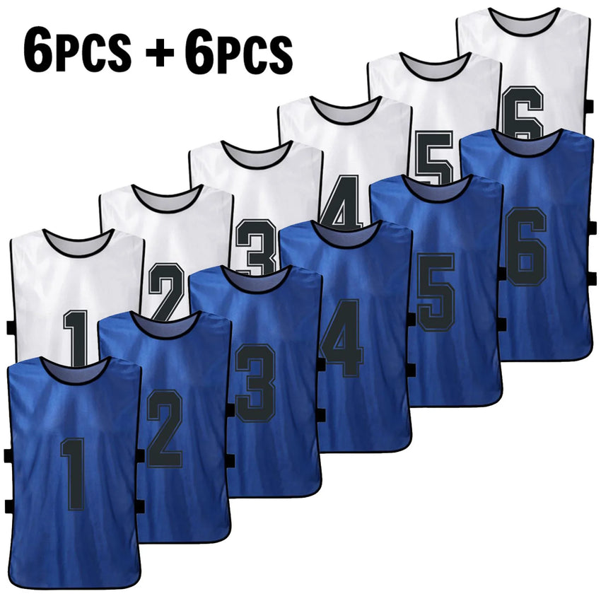 12PCS Adults Youth Soccer Pinnies 2 Colors Quick Drying Football Team Jerseys Sports Scrimmage Soccer Team Training Number Vest