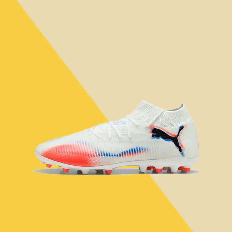 Puma Future 8 MG Unisex Low-Top Soccer Cleats – Premium Streetwear-Inspired,Versatile,Comfortable & Durable, White/Red 108590-01