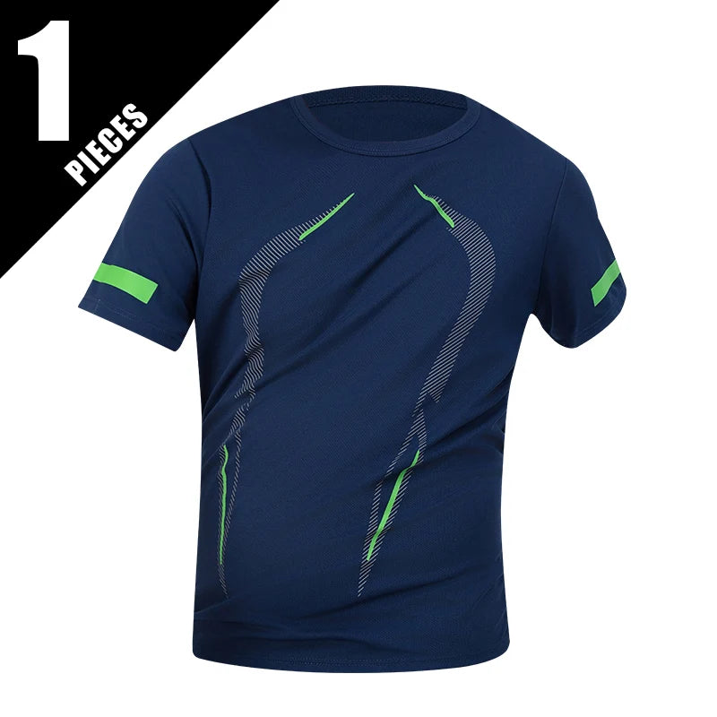1/3 Piece Men's Four Season Printed Short Sleeved Sports Fitness Quick Drying Comfortable Plus Size Youth Casual Basic Top