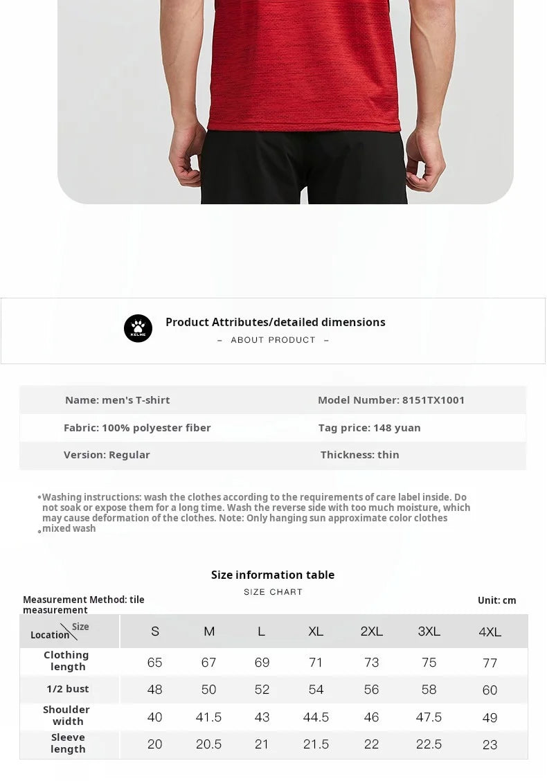 Kelme Running T-shirt For Men's Summer Quick Drying Fitness Breathable Short Sleeve Thin Football Training Sports Top