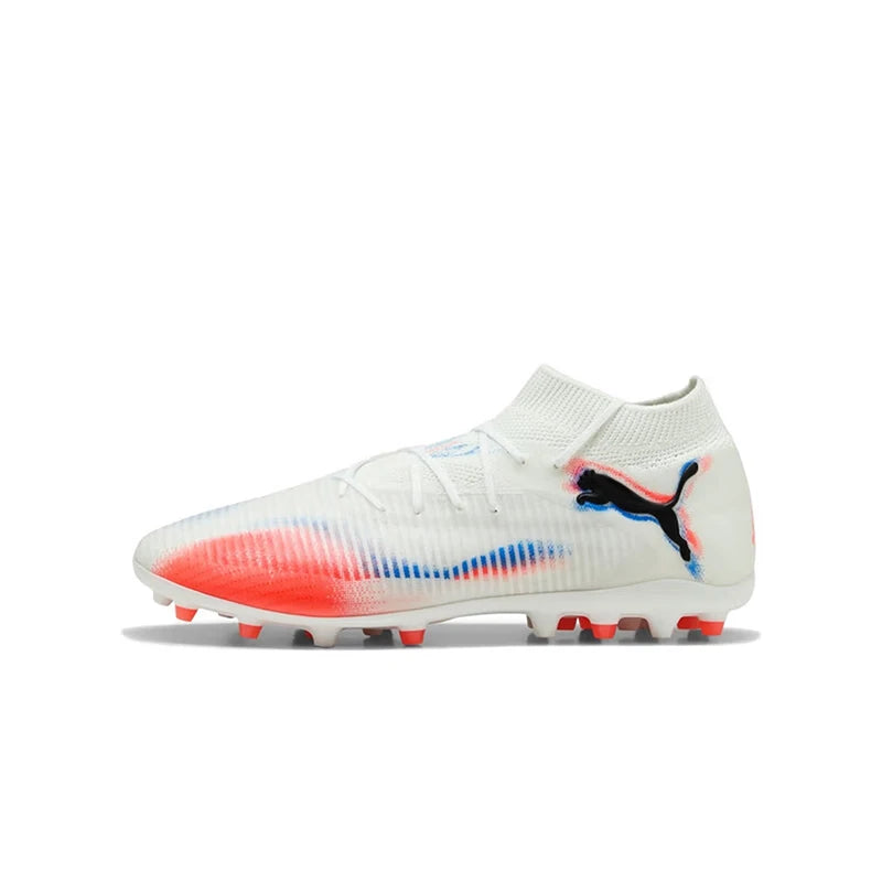 Puma Future 8 MG Unisex Low-Top Soccer Cleats – Premium Streetwear-Inspired,Versatile,Comfortable & Durable, White/Red 108590-01