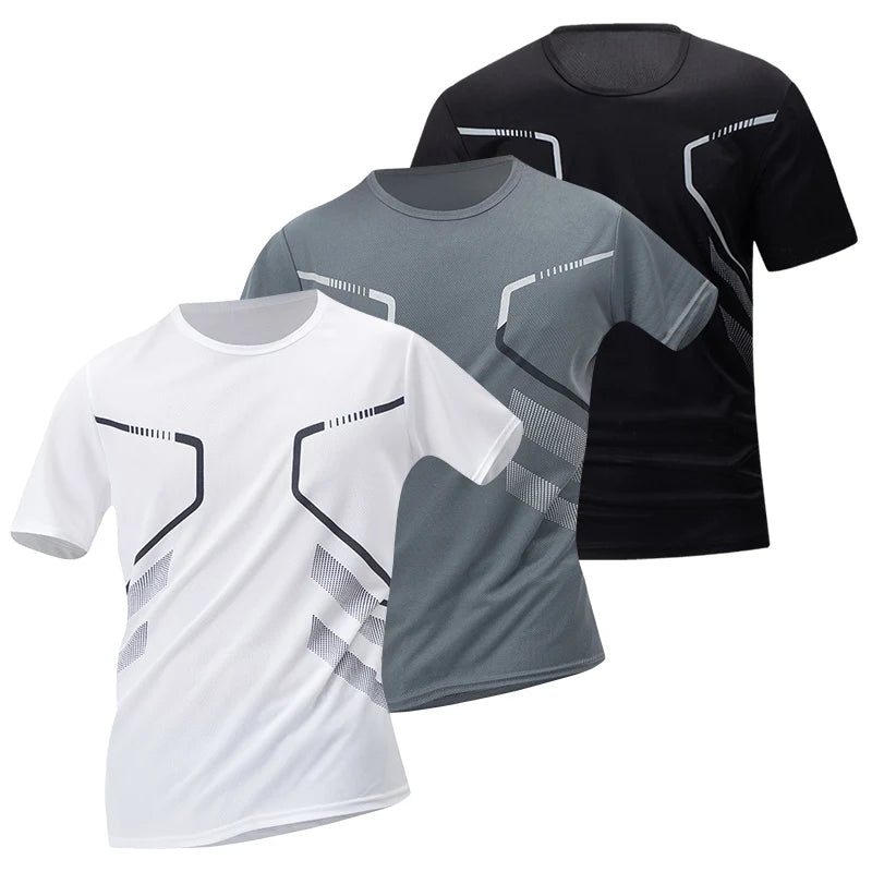 1/3 Piece Men's Four Season Printed Short Sleeved Sports Fitness Quick Drying Comfortable Plus Size Youth Casual Basic Top