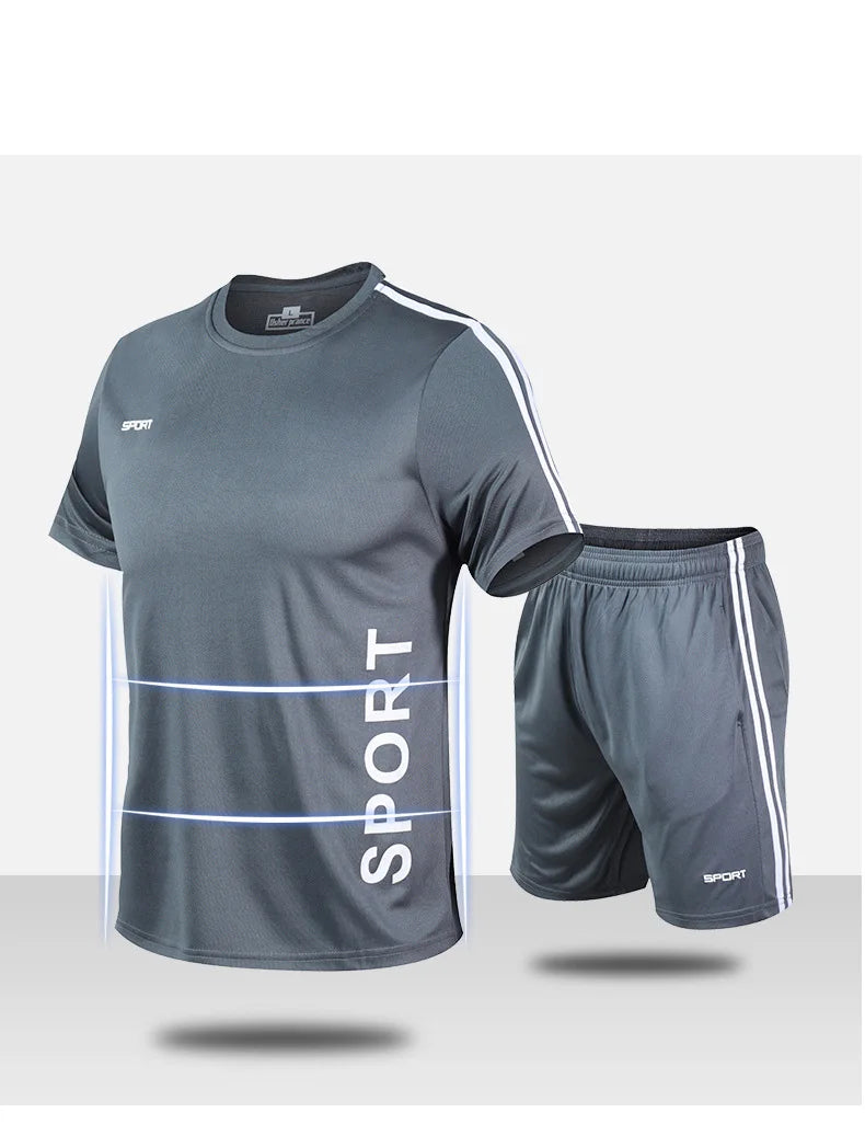 Men Running 2024 Summer Latest Sportswear Polyester Printed T-shirt + Shorts Quick Dry Sport Suit 2-piece Outfits Jogger Set