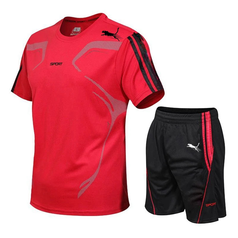 Summer Popular Men's Mesh T-shirt + Shorts Suit Sports Print Casual Fashion Short-sleeved T-shirt Suit Men's Jogging Suit M-4XL