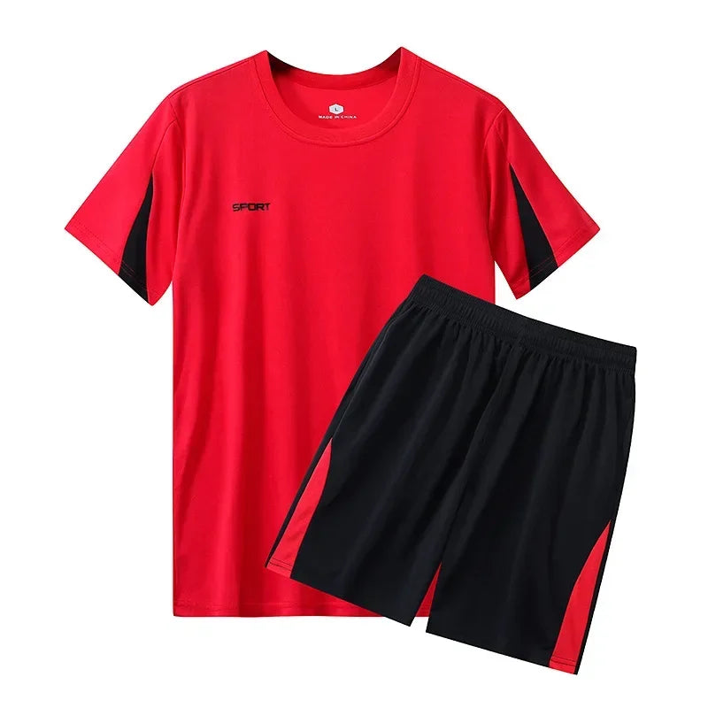 Men Running 2024 Summer Latest Sportswear Polyester Printed T-shirt + Shorts Quick Dry Sport Suit 2-piece Outfits Jogger Set