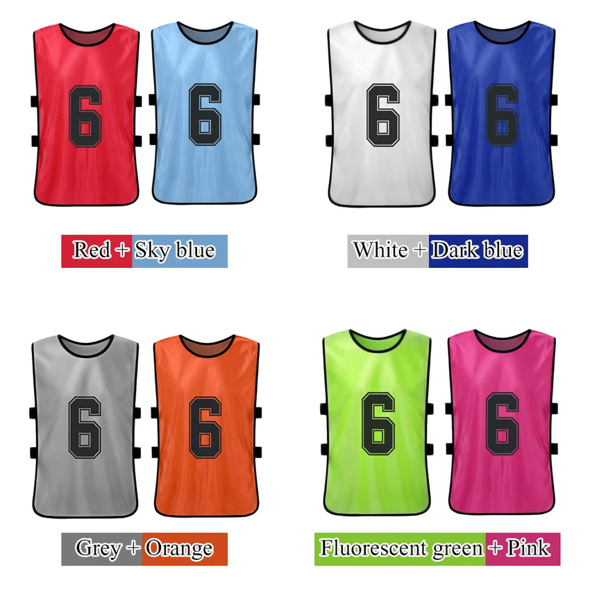 12PCS Adults Youth Soccer Pinnies 2 Colors Quick Drying Football Team Jerseys Sports Scrimmage Soccer Team Training Number Vest