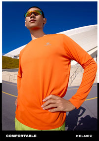 Kelme Men's Running Long Sleeved Outdoor Quick Drying T-shirt Autumn Running Suit Marathon Breathable Sports Top
