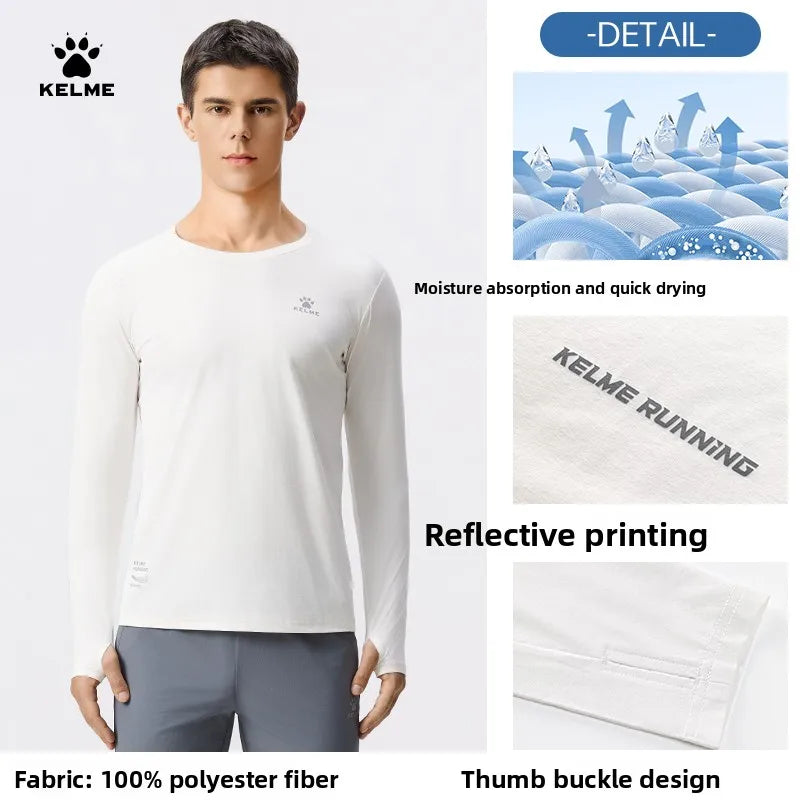 Kelme Men's Running Long Sleeved Outdoor Quick Drying T-shirt Autumn Running Suit Marathon Breathable Sports Top