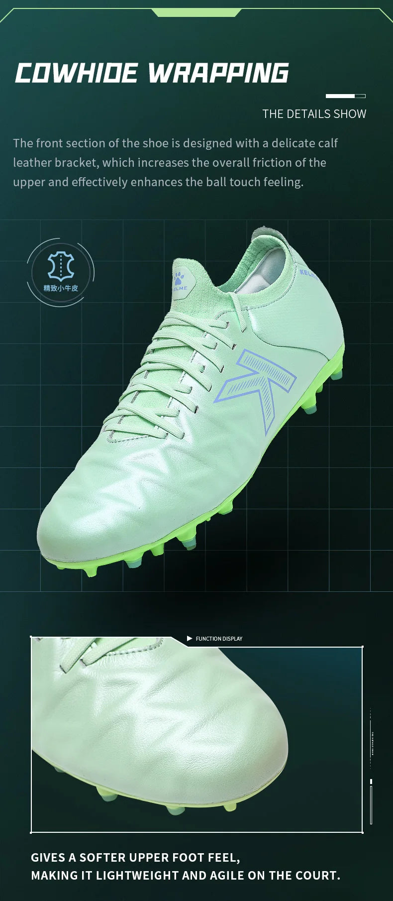 KELME Football Shoes Men's Calfskin MG Adult Competition Short Nail Artificial Grass Professional Training Soccer Shoes