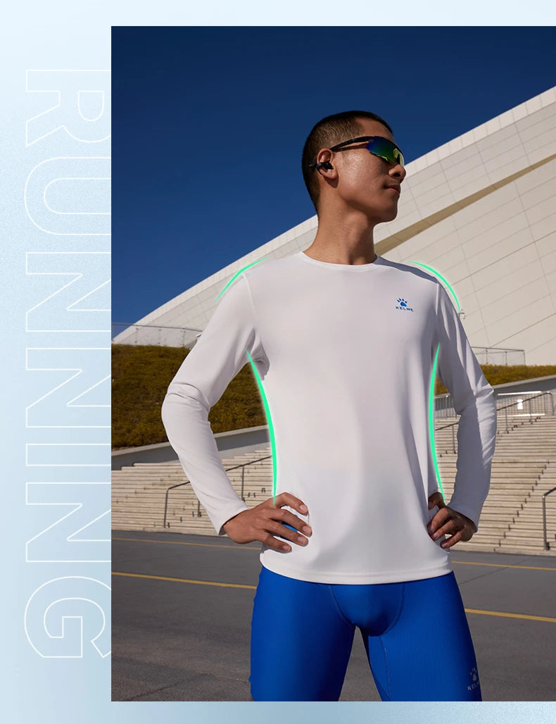 Kelme Men's Running Long Sleeved Outdoor Quick Drying T-shirt Autumn Running Suit Marathon Breathable Sports Top
