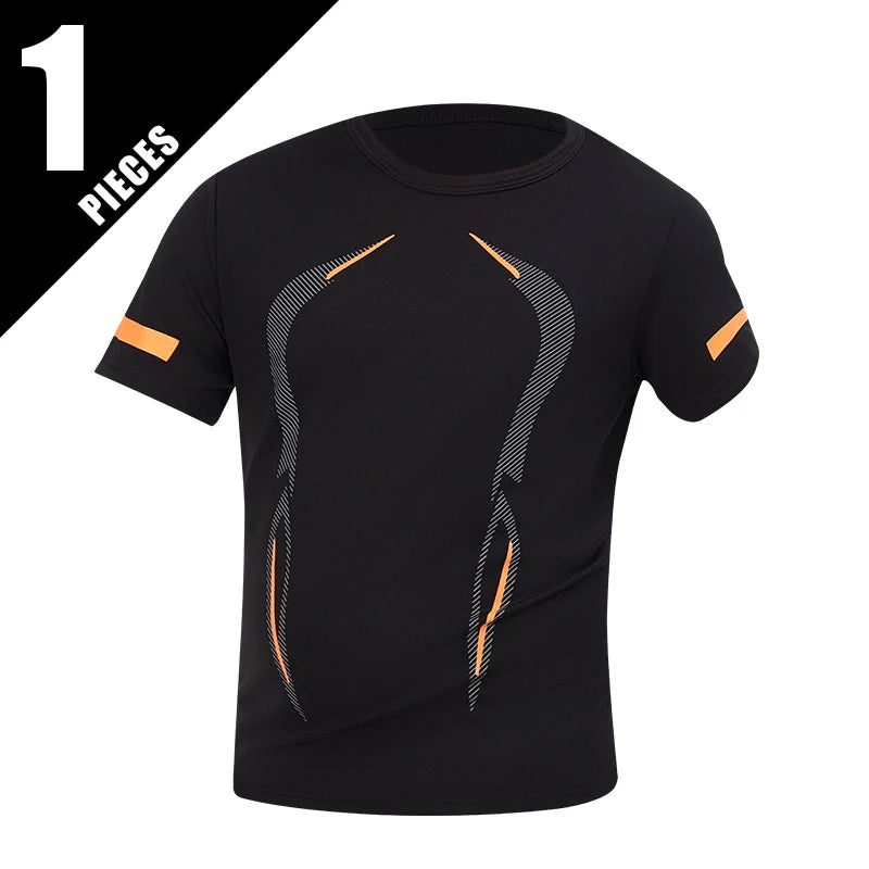 1/3 Piece Men's Four Season Printed Short Sleeved Sports Fitness Quick Drying Comfortable Plus Size Youth Casual Basic Top