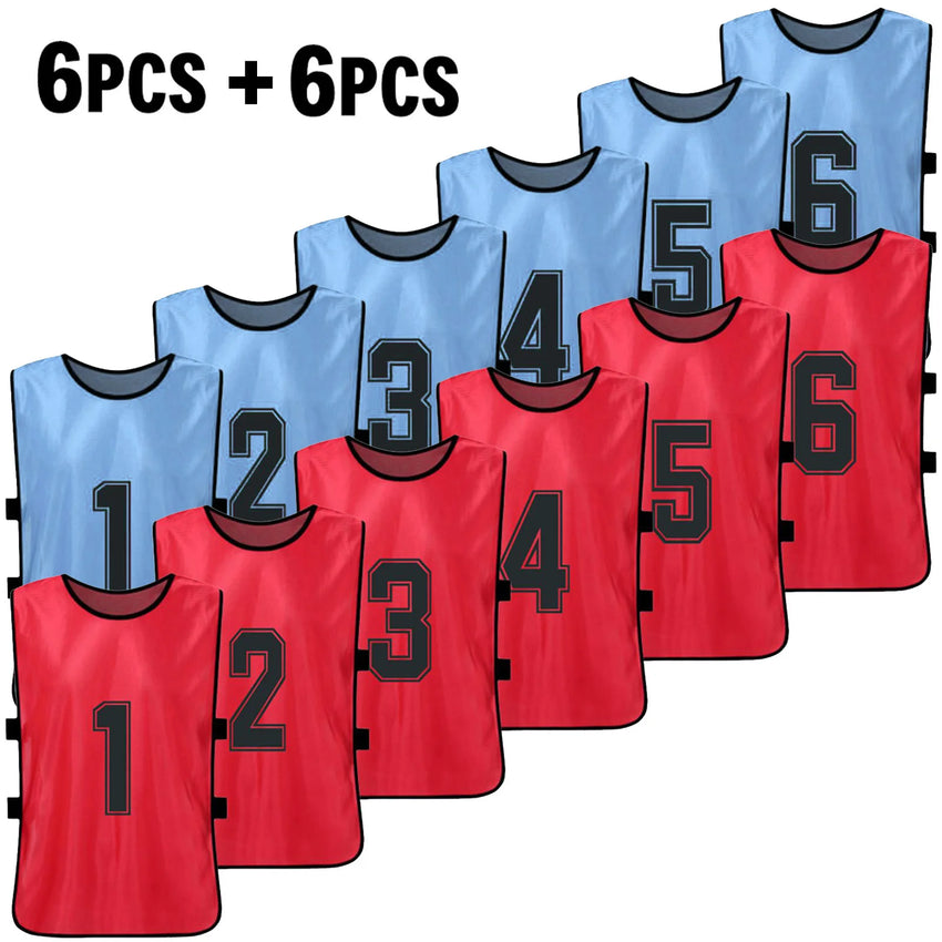12PCS Adults Youth Soccer Pinnies 2 Colors Quick Drying Football Team Jerseys Sports Scrimmage Soccer Team Training Number Vest