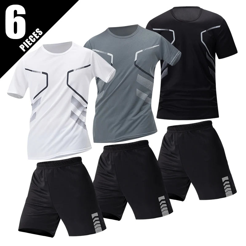 1/3 Piece Men's Four Season Printed Short Sleeved Sports Fitness Quick Drying Comfortable Plus Size Youth Casual Basic Top