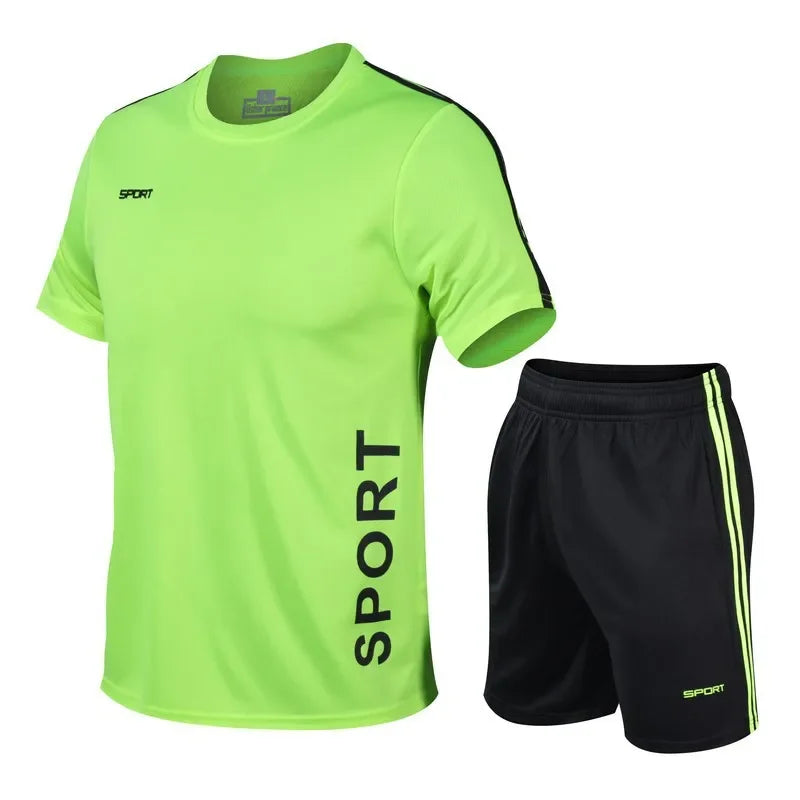 Men Running 2024 Summer Latest Sportswear Polyester Printed T-shirt + Shorts Quick Dry Sport Suit 2-piece Outfits Jogger Set