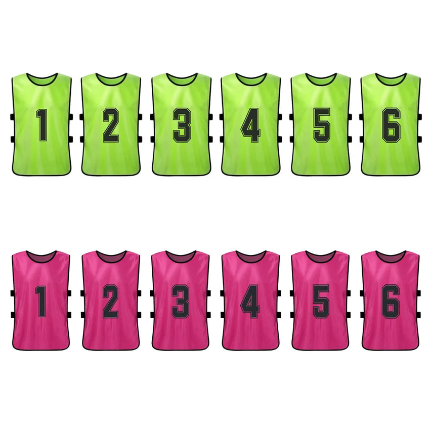 12PCS Adults Youth Soccer Pinnies 2 Colors Quick Drying Football Team Jerseys Sports Scrimmage Soccer Team Training Number Vest
